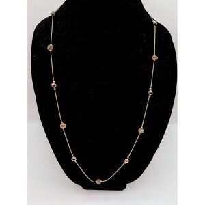 Vintage Gold Silver Tone Station Bead Long Snake Chain Necklace 30 Inch